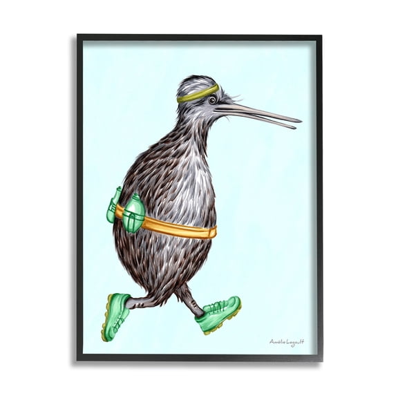 Stupell Industries Kiwi Bird Jogging Exercise Clothing Sneakers Illustration Graphic Art Black Framed Art Print Wall Art, Design by Amelie Legault