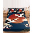 thumbnail image 2 of Twin Sze Fitted Sheet Set - Japanese Style 2 Piece Bedding Sets 16" Deep Pocket Fitted Sheet with 1 Pillowcase, Modern Cranes Cherry Flower Wave Navy Blue Brushed Microfiber Hotel Luxury Bed Sheets, 2 of 9