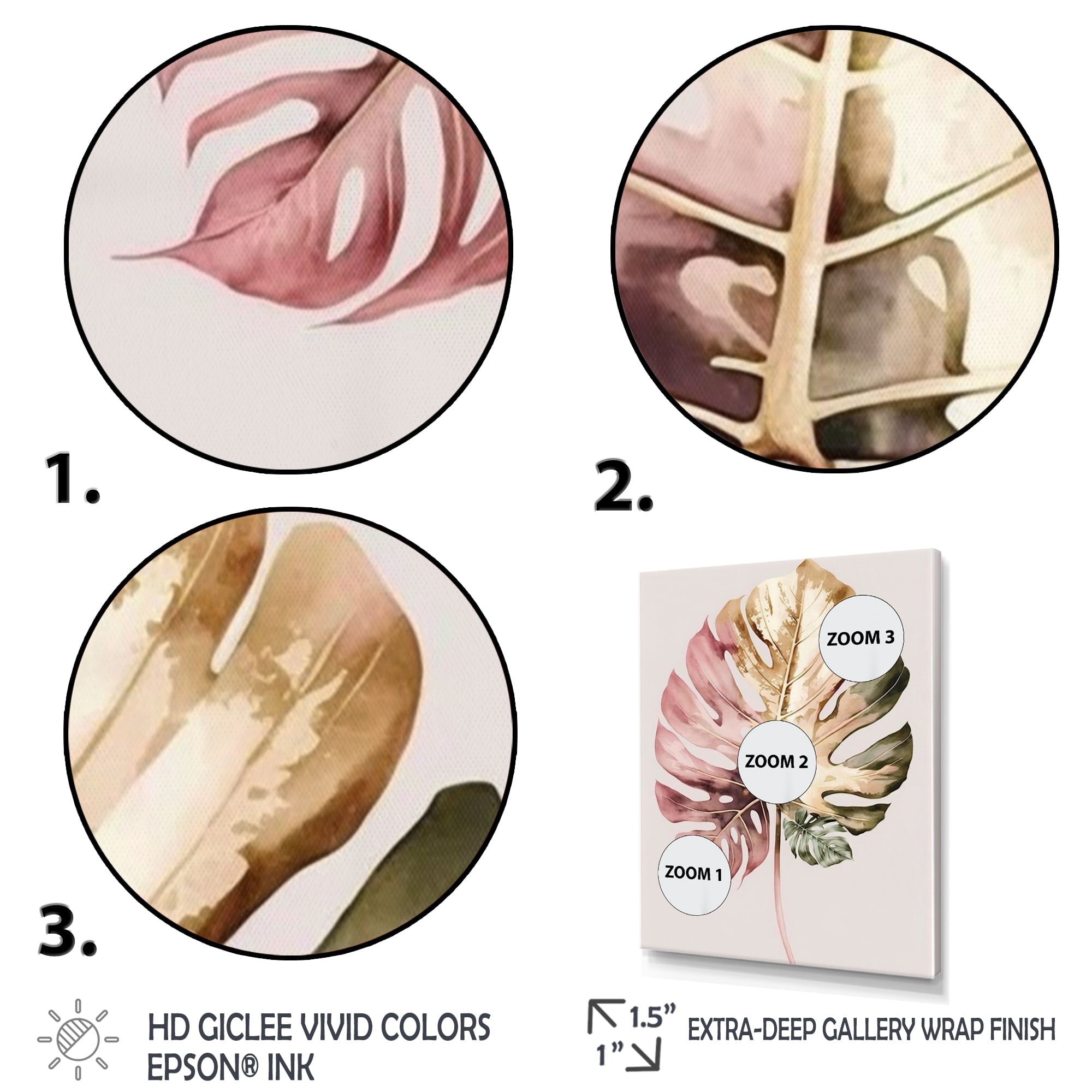 Designart Gold And White Philodendron Leaf I Canvas Wall Art