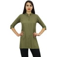 thumbnail image 3 of Phagun Women's Green Cotton Modal 3/4 Sleeve Button Down Blouse Shirt Top - 16, 3 of 8