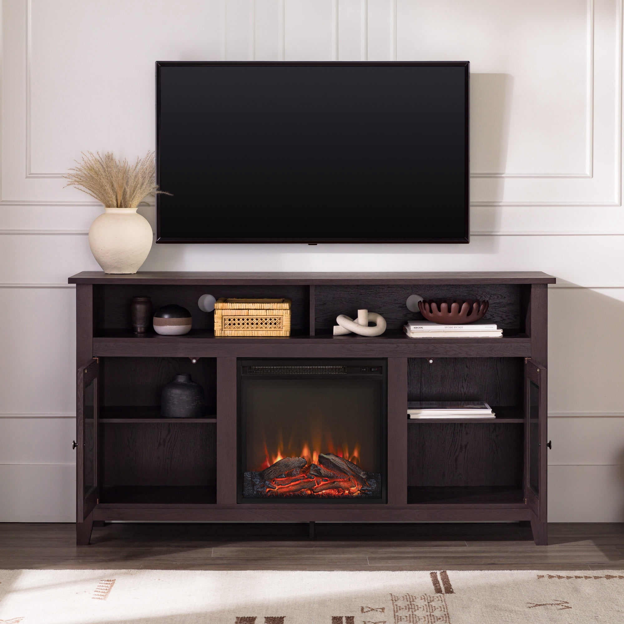 Woven Paths Highboy 2 Door Electric Fireplace TV Stand for TVs up to 65", Espresso