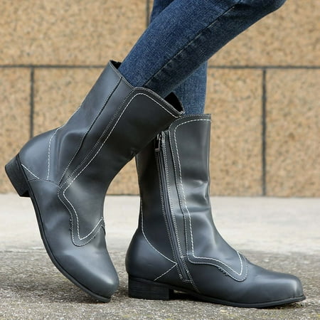 

Hvyes Thanksgiving Day Deals Boots For Women Chunky Low-Heel Mid Barrel Shoes Fashion Platform Side Zip Anti-Slipping