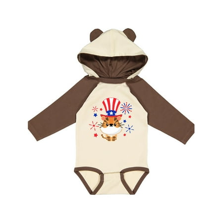 

Inktastic 4th of July Cute Tiger with Blue and Red Fireworks Gift Baby Boy or Baby Girl Long Sleeve Bodysuit