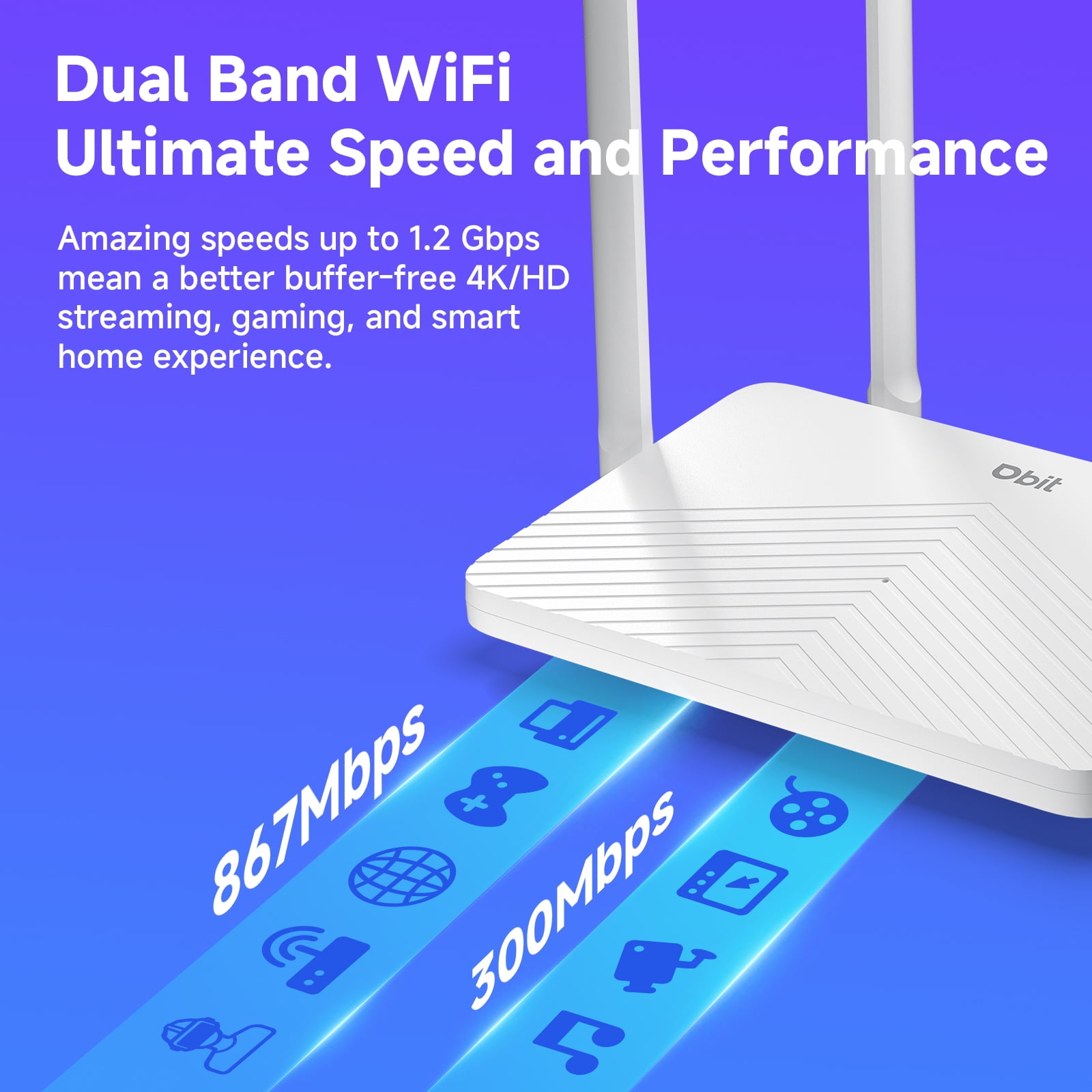 DBIT T18-21K Dual Band AC1200 WiFi Router Gigabit 1200Mbps Network Router with MU-MIMO and Full Gigabit Ports