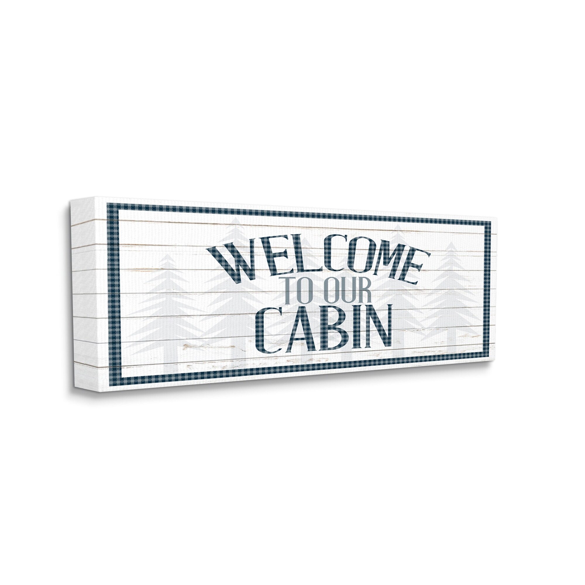 Stupell Industries Welcome Cabin Phrase Tartan Pine Trees Motif Canvas Wall Art, 24 x 10, Design by Kim Allen