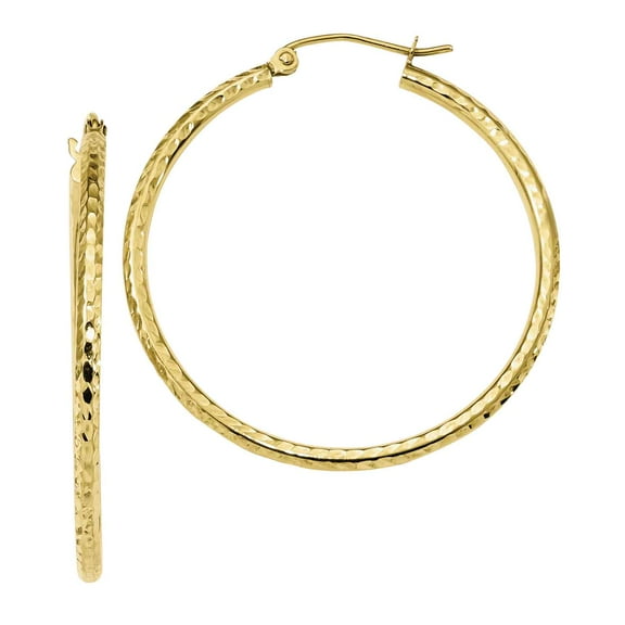 Primal Gold 10 Karat Yellow Gold Diamond-cut 2mm Round Tube Hoop Earrings
