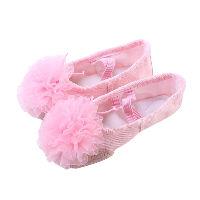 1 par de zapatos de baile para niños, con suela de gasa y flores, para danza del vientre, talla 26