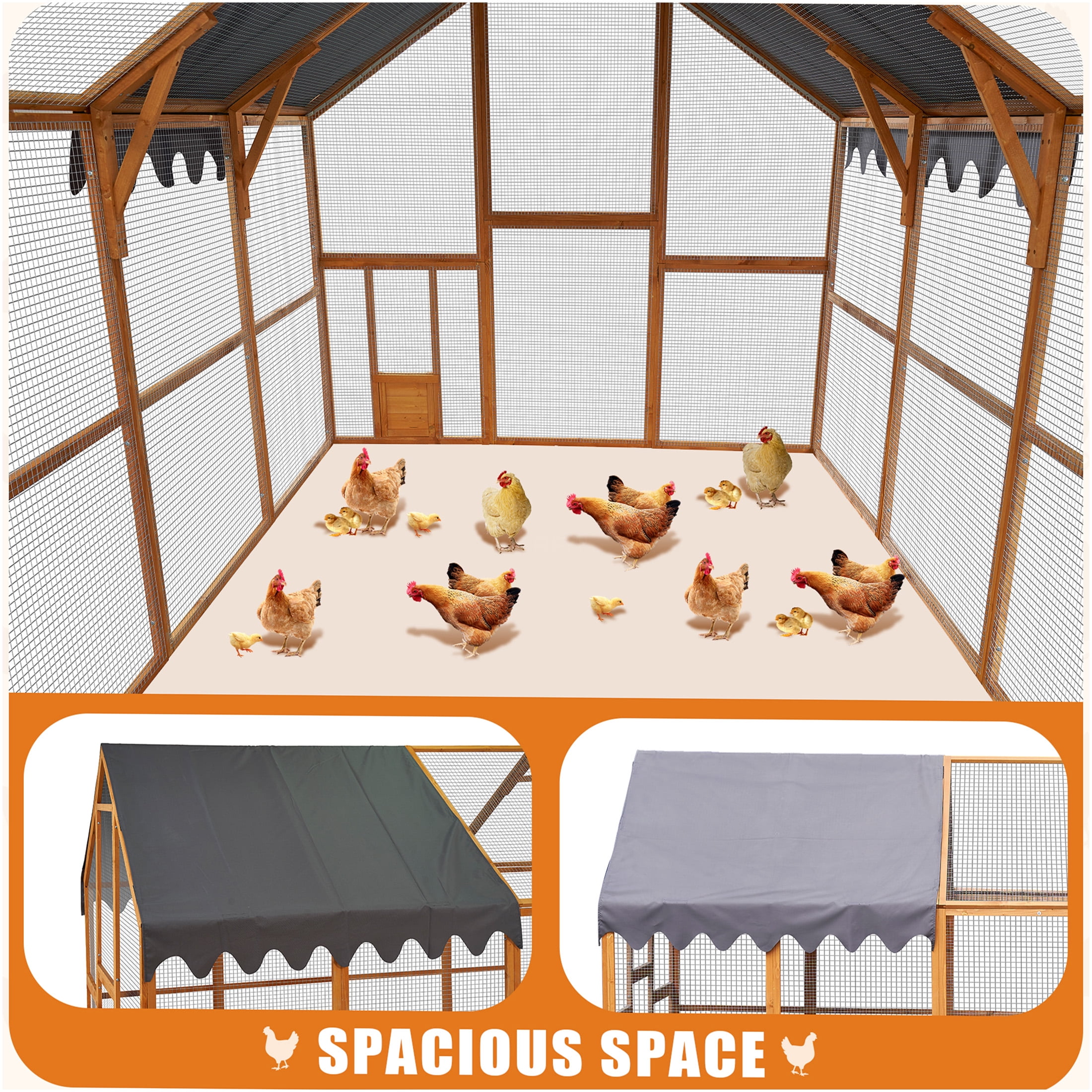 JERFIT 110" Large Outdoor Wooden Chicken Coop with Waterproof Roof, Yellow Cat Enclosure Playpen for Cats and Small Pets