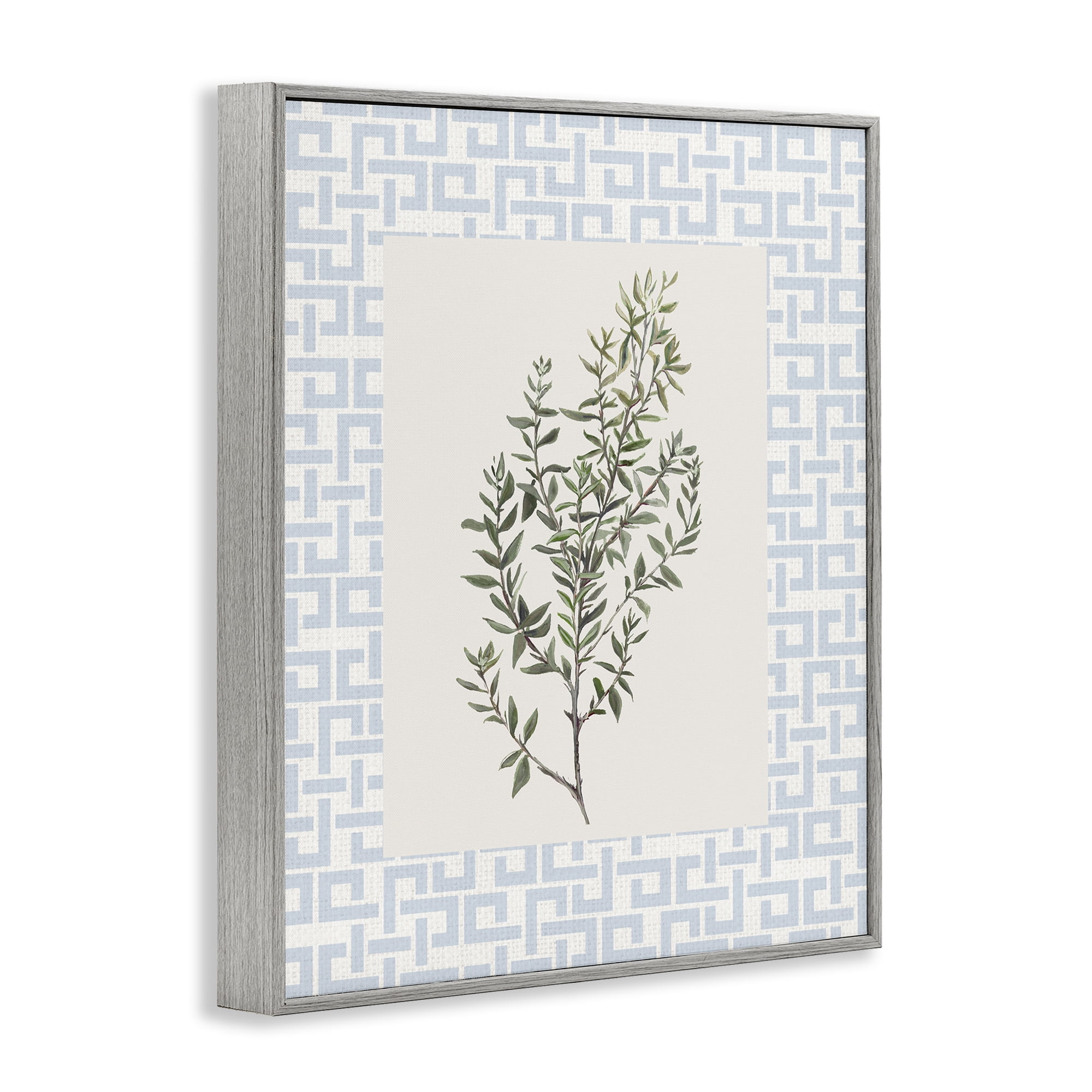 Stupell Industries Leafy Herb on Geometric Gray Framed Giclee Art, design by Diannart