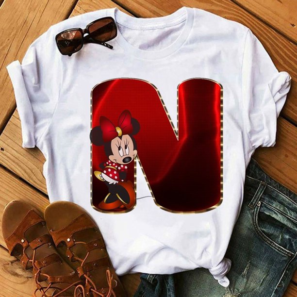 Disney Fashion Minnie Letter 100% Cotton T-shir Women Casual Top High-Quality Print Summer New Mickey Mouse Tee Free Shipping2XL Gao Jinjia LED