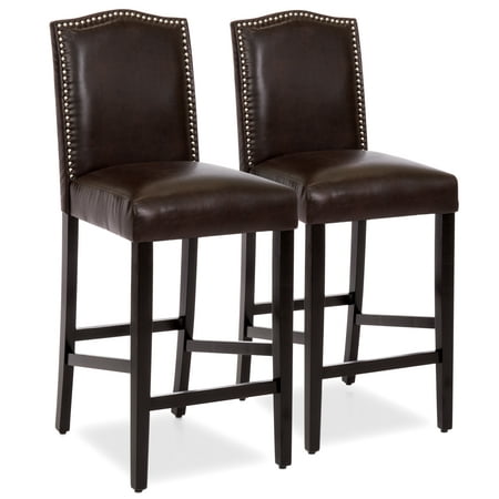 Best Choice Products Set of 2 30in Contemporary Faux Leather Counter Height Armless Backed Accent Breakfast Bar Stool Chairs for Dining Room, Kitchen, Bar w/ Studded Nail Head Trim - (Best Bar Stools 2019)