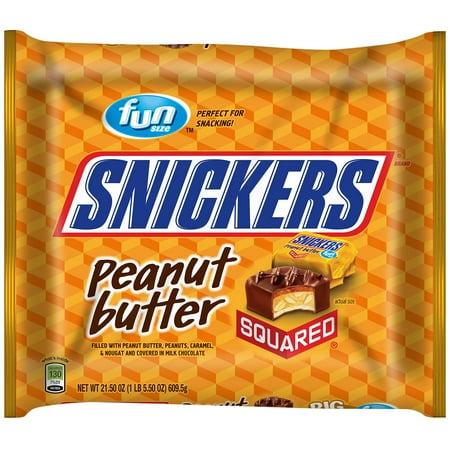 SNICKERS Peanut Butter Squared Fun Size Chocolate Bars Candy Bag, 21.5 oz