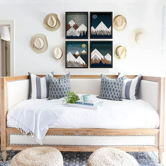 Geometric Mountain Canvas Wall Art Blue Sky Mountain Pictures Canvas Prints 6 Piece Unframed Rustic Home Artwork for Preppy Room Decor Office Bedroom Living Room Decorations