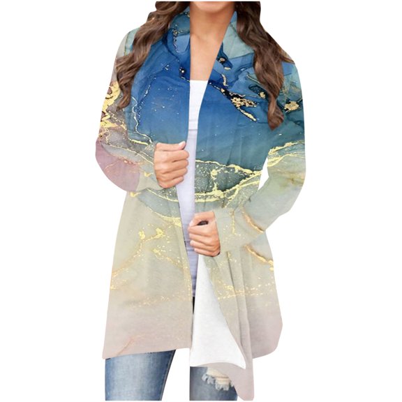 Lilgiuy Women's Long Sleeve Casual Print Cardigan Top Blouse(Beige,10) Winter Clothes for 2022