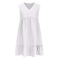 thumbnail image 5 of Summer Dresses for Women Summer V-neck Loose Solid Color Pleated Casual High Waisted Lace Sleeveless Dress Beach Fashion Sundress Vacation Holiday Party S-XXL, 5 of 7