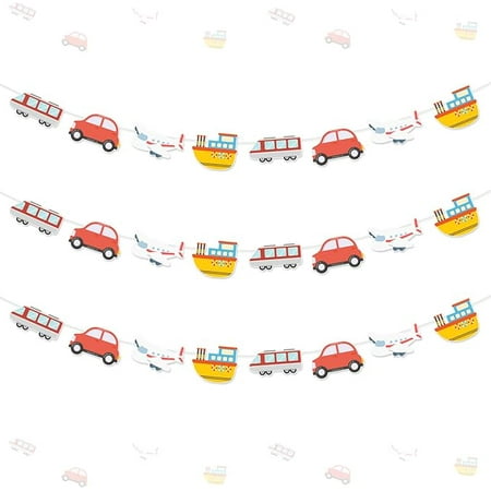Transportation Birthday Decorations 3PCS Car Train Plane Sailboat Birthday Banner Garland Car Train Plane Bday Supplies for Boys
