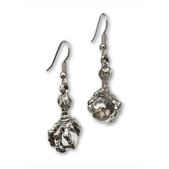 Dragon Claw Dangle Earrings with Clear Crystal Ball by Real Metal #932