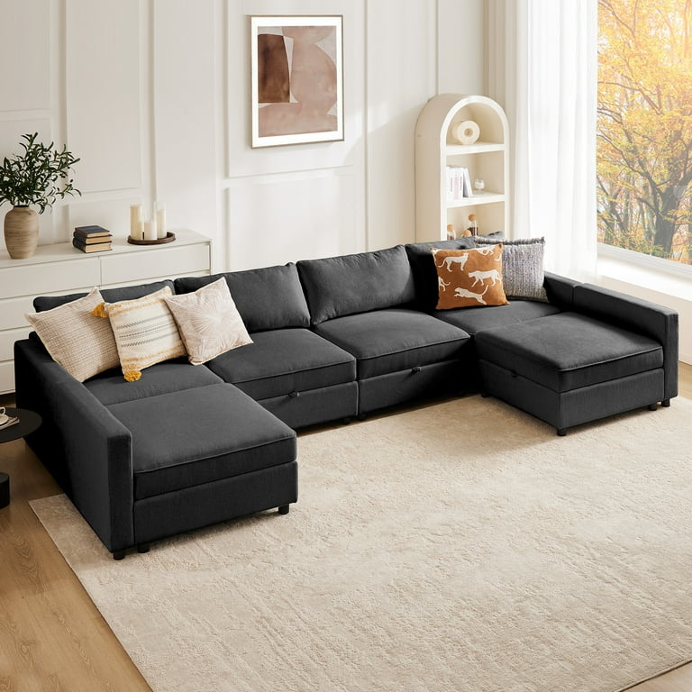Edx Modular Sectional Sofa 6 Seat Convertible Oversized U Shaped Sofa Couch with Storage Ottomans Dark Grey