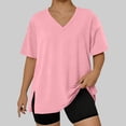 thumbnail image 2 of Purcolt Womens Plus Size Summer Tops Side Slit Short Sleeve V Neck T Shirts Casual Loose Tunic Tops Solid Color Tees Blouses L-5XL, 2 of 6