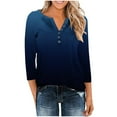 thumbnail image 6 of Women's Casual Tees V Neck Button 3/4 Sleeve Gradient Color Print Pullover Lighweight Casual Tunic Blouse Loose Fit (XXL, Navy), 6 of 9