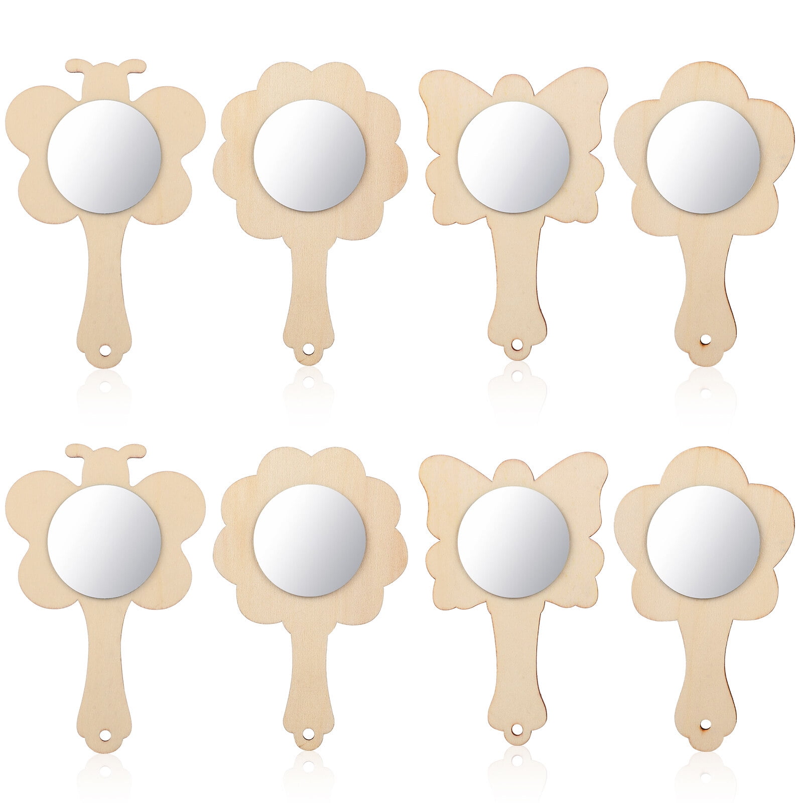 Mirrors small 18 Pcs Wooden Mini Mirrors DIY Painting Mirrors Handheld