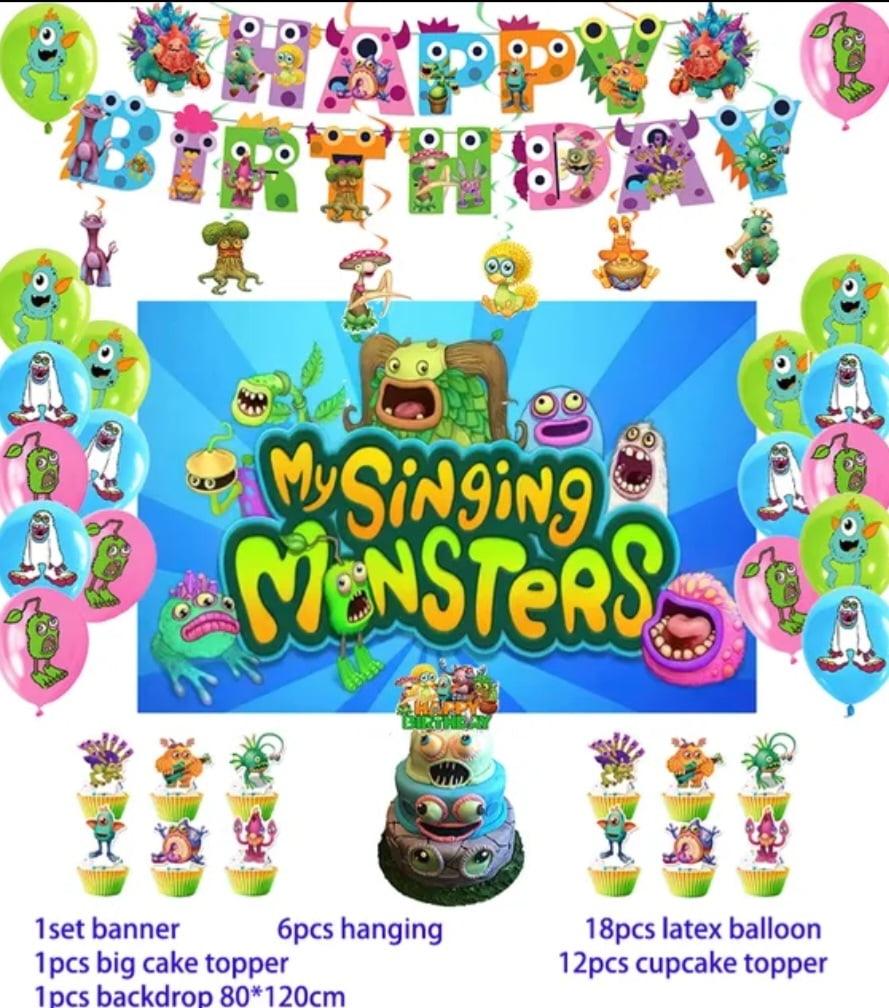 My Singing Monsters Party Decoration with Banner Cake Topper Cupcake