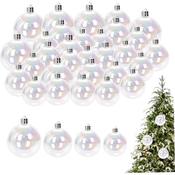 Bolas de Navidad transparentes, 30 unidades, 1,2/1,6/2/2,4 pulgadas, irrompibles, de plástico transparente, brillantes, iridiscentes, para decoraciones de árboles de fiestas navideñas