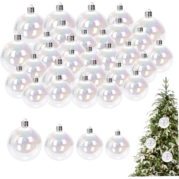 Bolas de Navidad transparentes, 30 unidades, 1,2/1,6/2/2,4 pulgadas, irrompibles, de plástico transparente, brillantes, iridiscentes, para decoraciones de árboles de fiestas navideñas