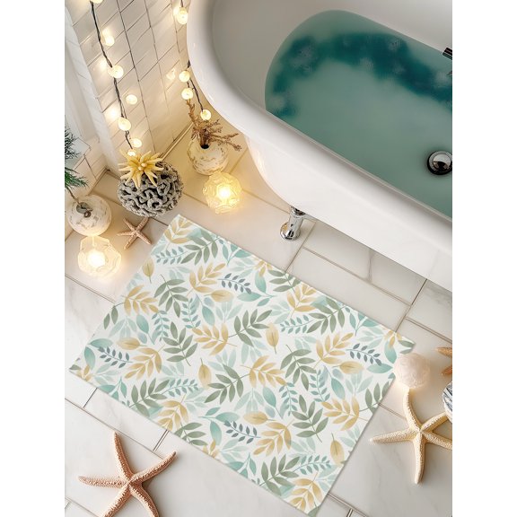 Doormat Green Yellow Leaves Watercolor Leaf Plant Front Door Mat Non Slip Absorbent Low Profile Floor Mat Welcome Mats Entryway Rug for Entrance Kitchen Porch Indoor Outdoor Home Decor 16"x24"