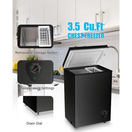 Chest Freezer 3.5 Cu.Ft Compact Free-Standing Top Door with Adjustable Thermostat in Black