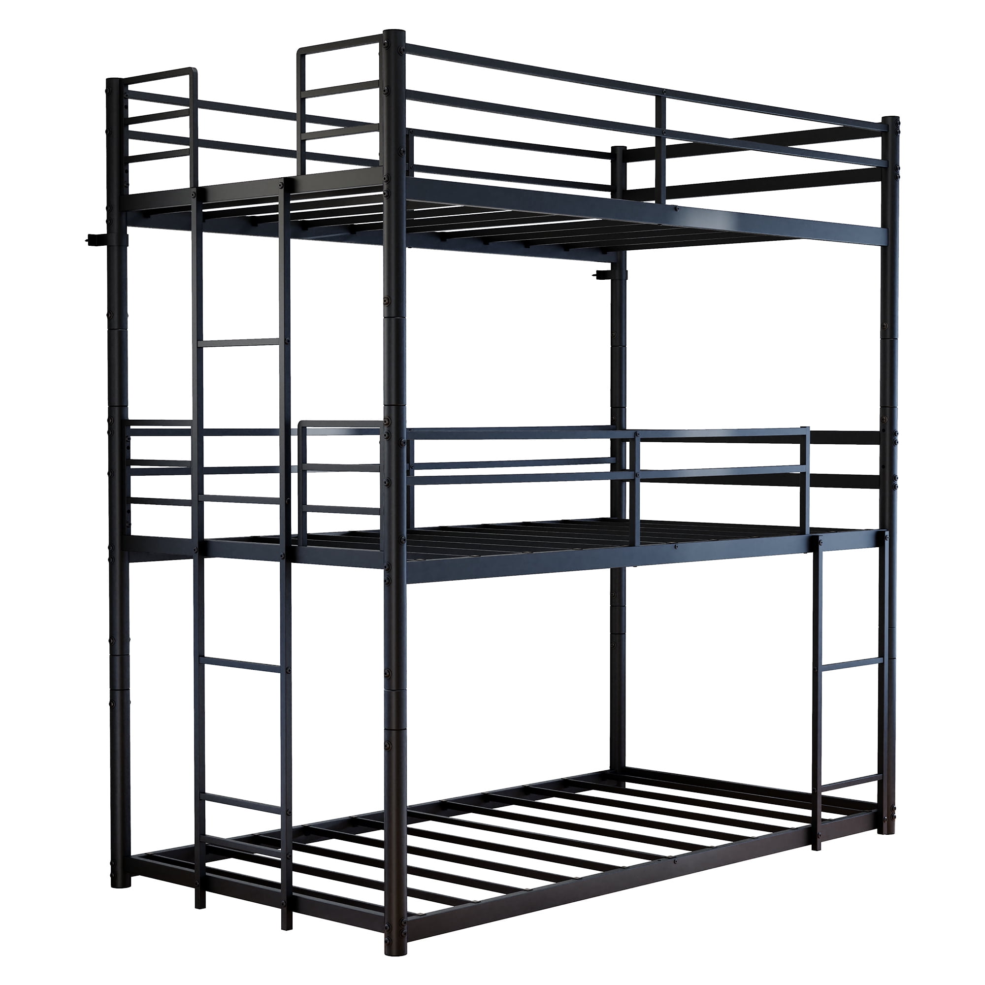 Alvantor Triple Twin over Twin Metal Bunk Bed, 3-in-1 Convertible Frame, Black