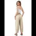 thumbnail image 3 of Pantalones Anchos y Holgados para Mujer, Estilo Palazzo Harén, Informales, con Cintura Elástica y Bolsillos, Color Albaricoque, Talla S, 3 of 7