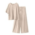 thumbnail image 2 of UVEASISHA 2 Piece Lounge Sets for Women Plus Size Linen Loungewear Sets 3/4 Sleeve Tops and Wide Leg Pants Matching Set Beige XL, 2 of 8
