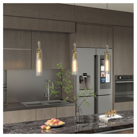 Gold Pendant Lights 3 Pack, Modern Kitchen Island Pendant Lighting with Clear Glass Shade, Dining Room Hanging Lights, Farmhouse Bedroom Bathroom Fixtures
