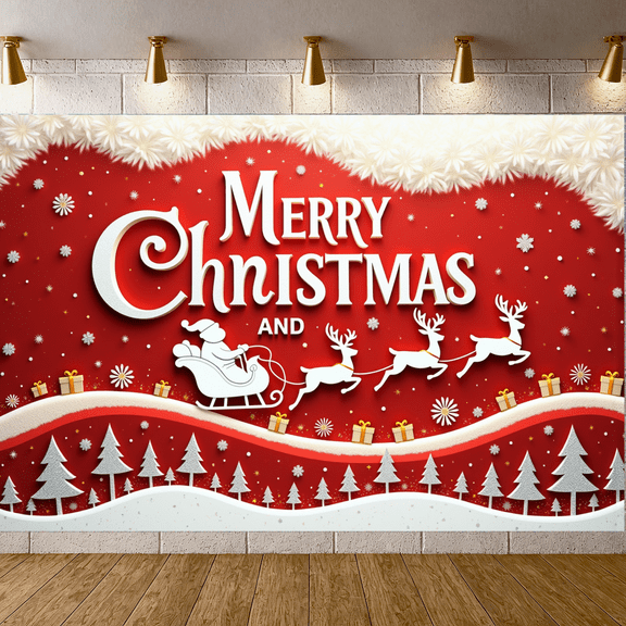 Red Background Merry Christmas Party Holiday Banner for Indoor Decoration Outdoor Events Festive Celebration