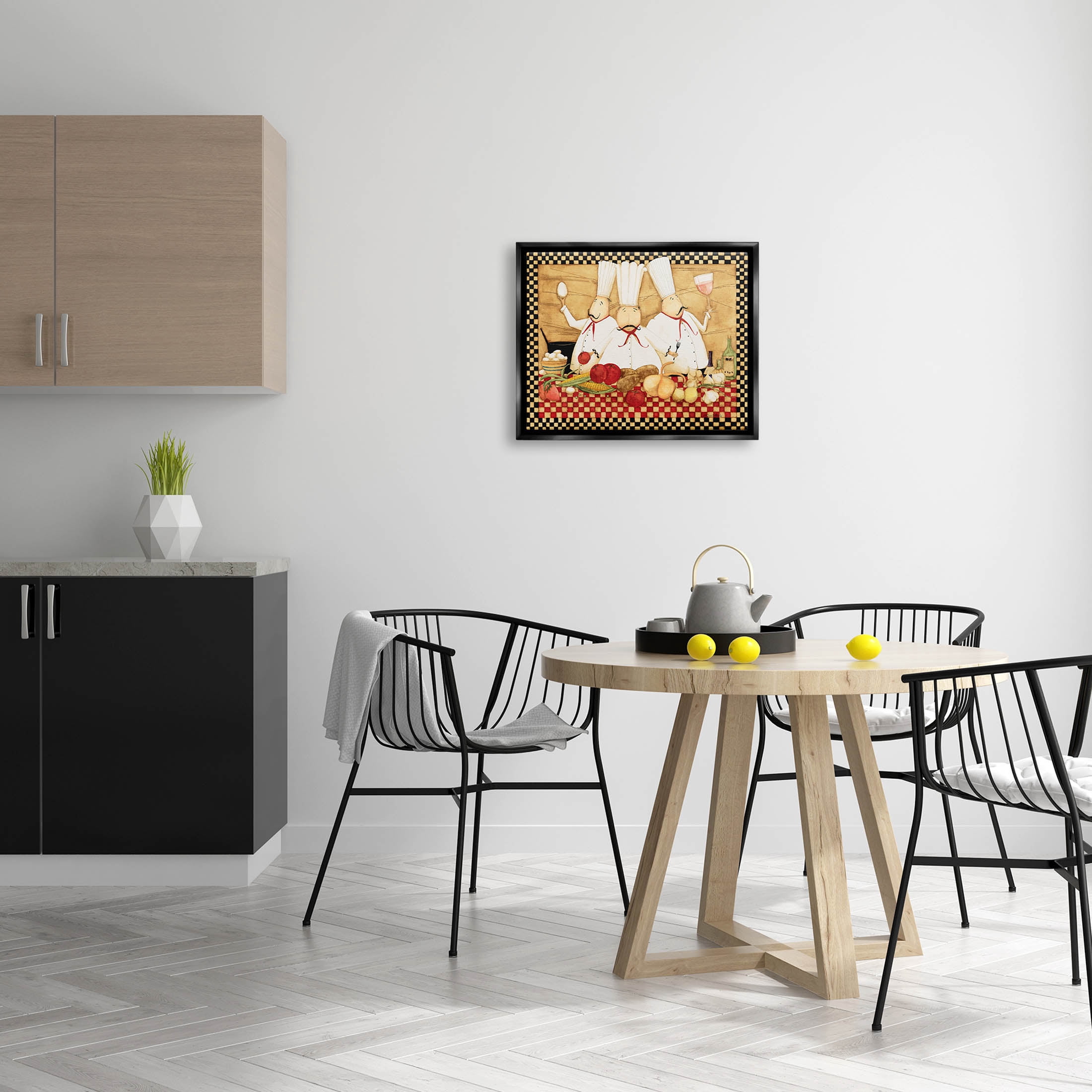 Vintage Chefs Checkered Kitchen Food & Beverage Graphic Art Jet Black Framed Art Print Wall Art