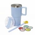 thumbnail image 1 of Kids Blue 20oz Stainless Steel Tumbler with Straw, Smiley Straw Topper & 6 Removable Smiley Stickers, 1 of 6