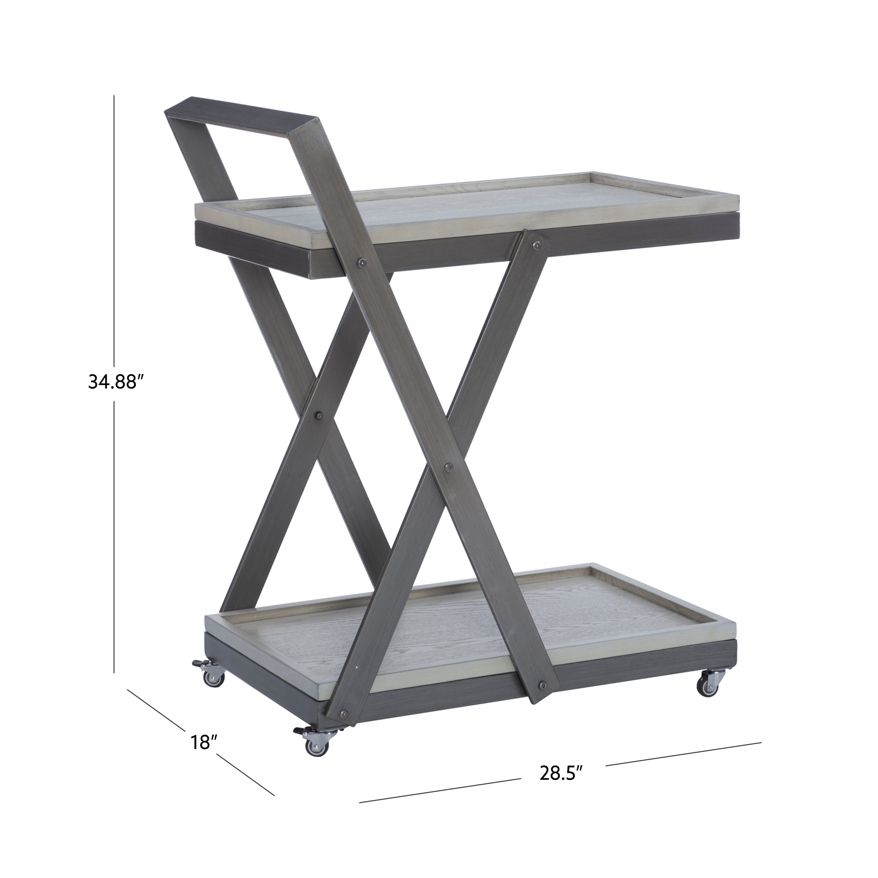 Powell Radnor 2-Tier Rolling Bar Cart, Gray/White