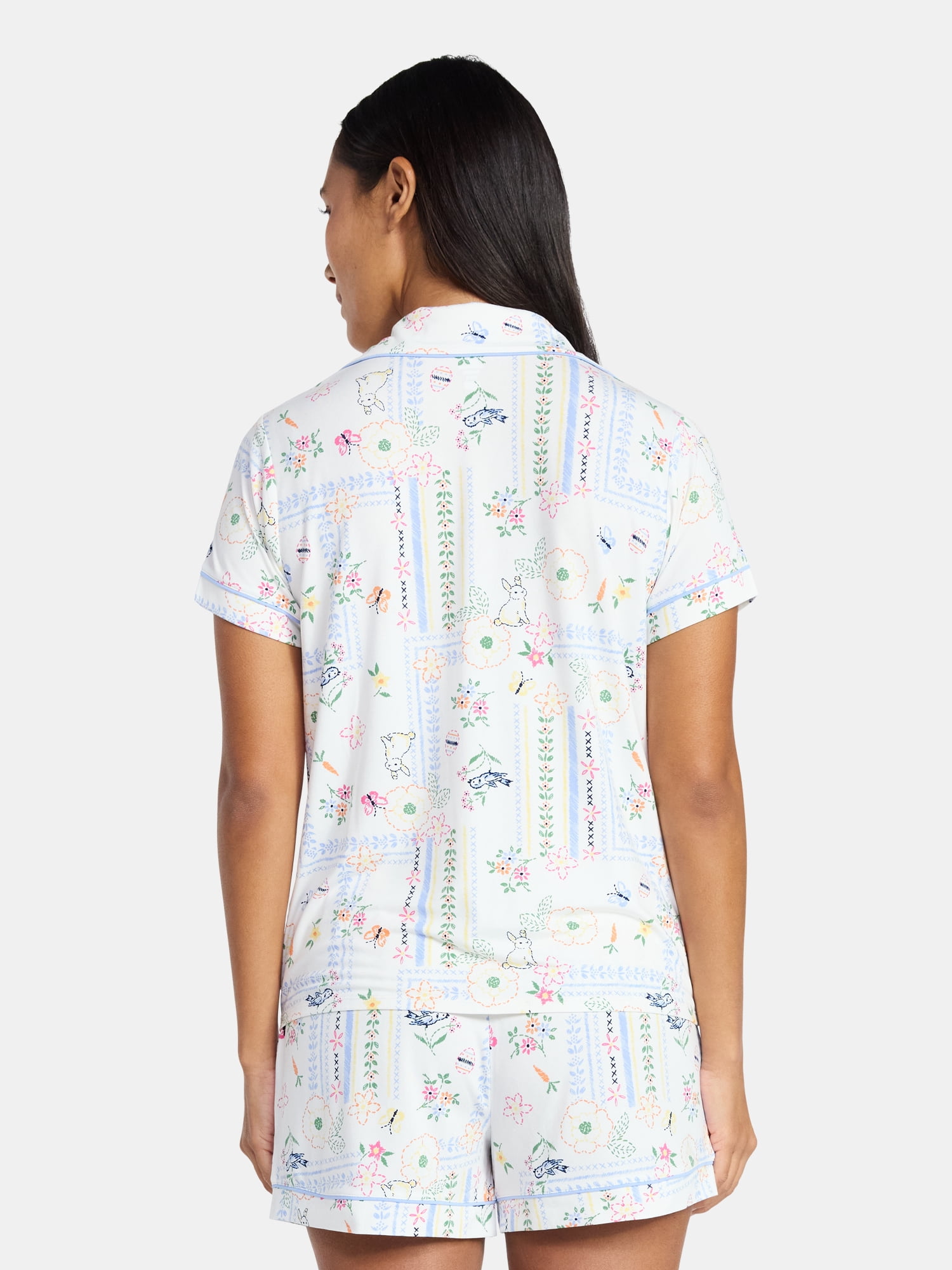 Easter Women's and Women's Plus Notch Collar Top and Shorts Pajama Set from Way to Celebrate, 2-Piece, Sizes XS-3X