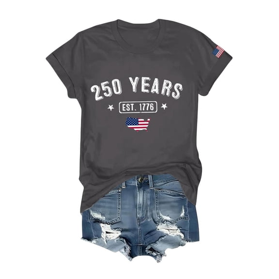 Usa 250th Anniversary T Shirts for Women Summer Casual Short Sleeve Crewneck Shirts Patriot Tee Usa Flag Shirt Tops