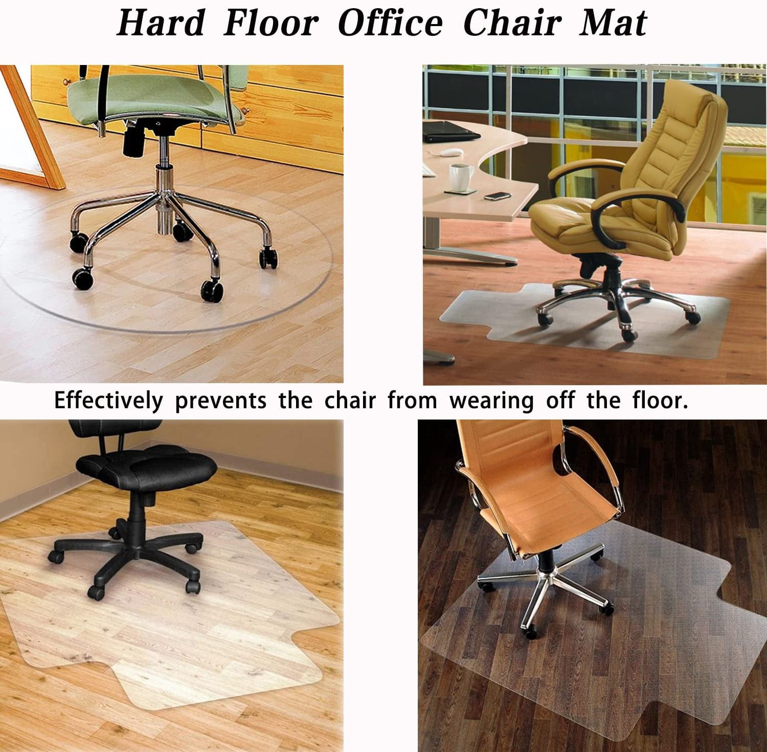 Large Office Chair Mat for Hard Floors 59''×47'' Floor Protector PVC Transparent 