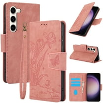 for Samsung Galaxy S22 Plus Wallet case with RFID Blocking Credit Card Holder,Flip PU Leather Emboss Butterfly Flower Shockproof Protective Cover Women Men for Samsung Galaxy S22 Plus Phone case,Pink