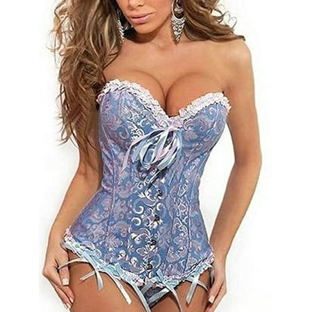 Women Floral Lace Up Corset Overbust Lingerie Waist Cincher Shapewear Top Plus Size Waist Slimming Bustier