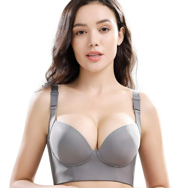 Bras For Women,Women's Push Up Bra Racerback Front Closure Bras Lace Padded  Underwire Plunge Floral(40,Gray)