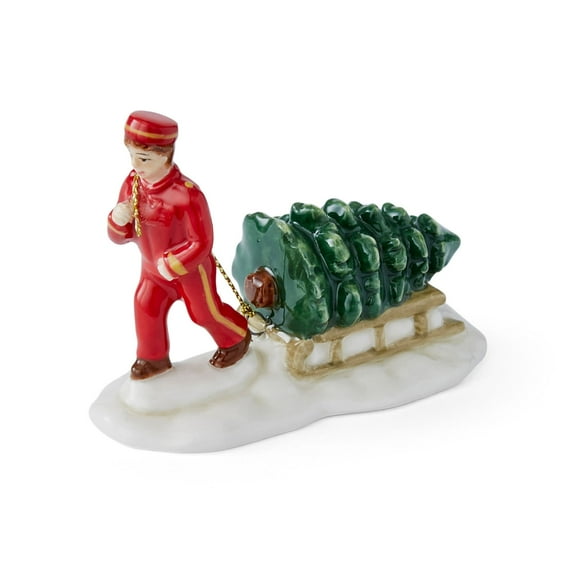 Spode Christmas Tree Miniature Christmas Village Figural Decoration, Snowy Christmas Village Set, Ceramic Holiday Decor - Festive Holiday Decorations for Indoor Display (Bell Hop)