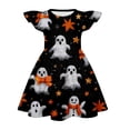 thumbnail image 4 of Halloween Dresses for Girl Halloween Pattern Outfits Crew Neck Flutter Sleeve Sundress, 4 of 4