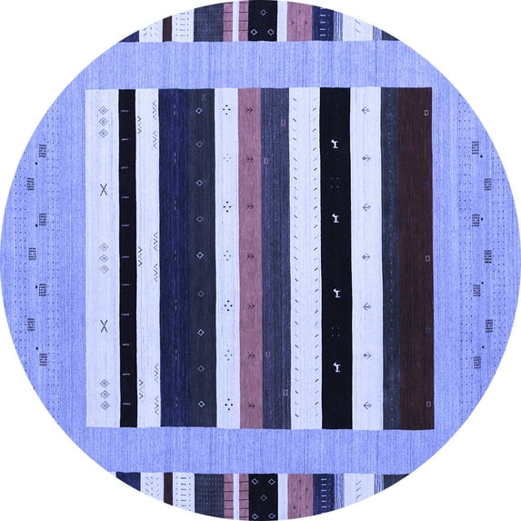 Ahgly Company Machine Washable Indoor Round Abstract Blue Contemporary Area Rugs, 4' Round
