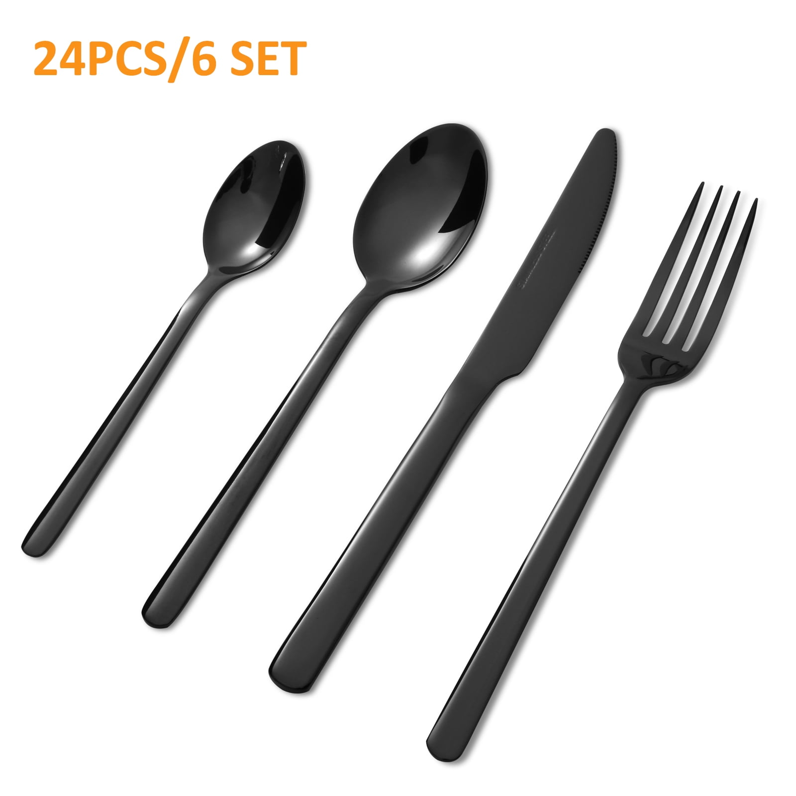 KitchenTrend Elysian 24 Piece Stainless Steel Flatware Set Service for 6 Black