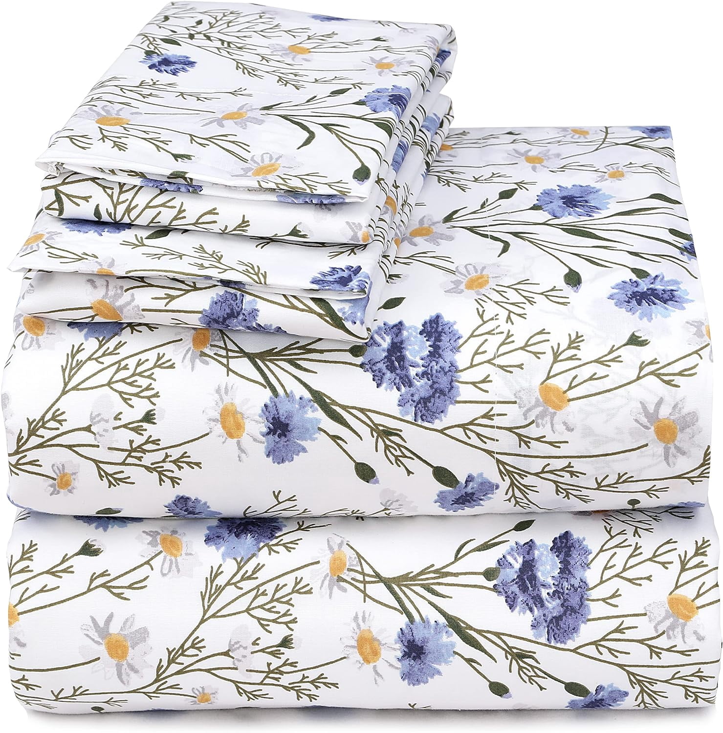 RUVANTI 100% Cotton Sheets – Full Size Percale Bedding, Cooling & Breathable Floral Design, Durable with a Crisp, Soft & Comfortable Feel, 16" Deep Pocket, 4-Piece Set, Sweet Pea