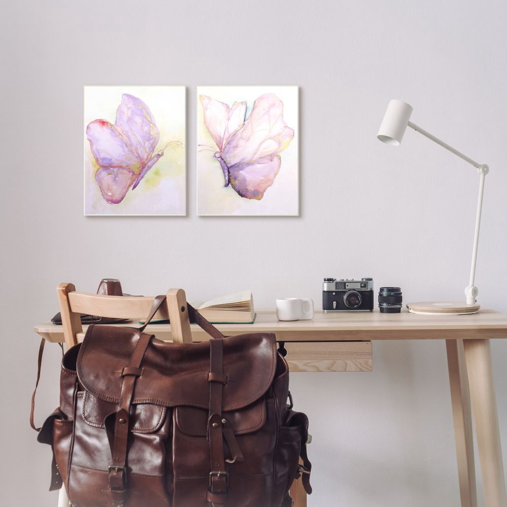 Stupell Industries Girls Glam Butterfly Wings Purple Gold Watercolor Canvas Wall Art Design by Leticia Herrera, 2 Piece, 16" x 20"